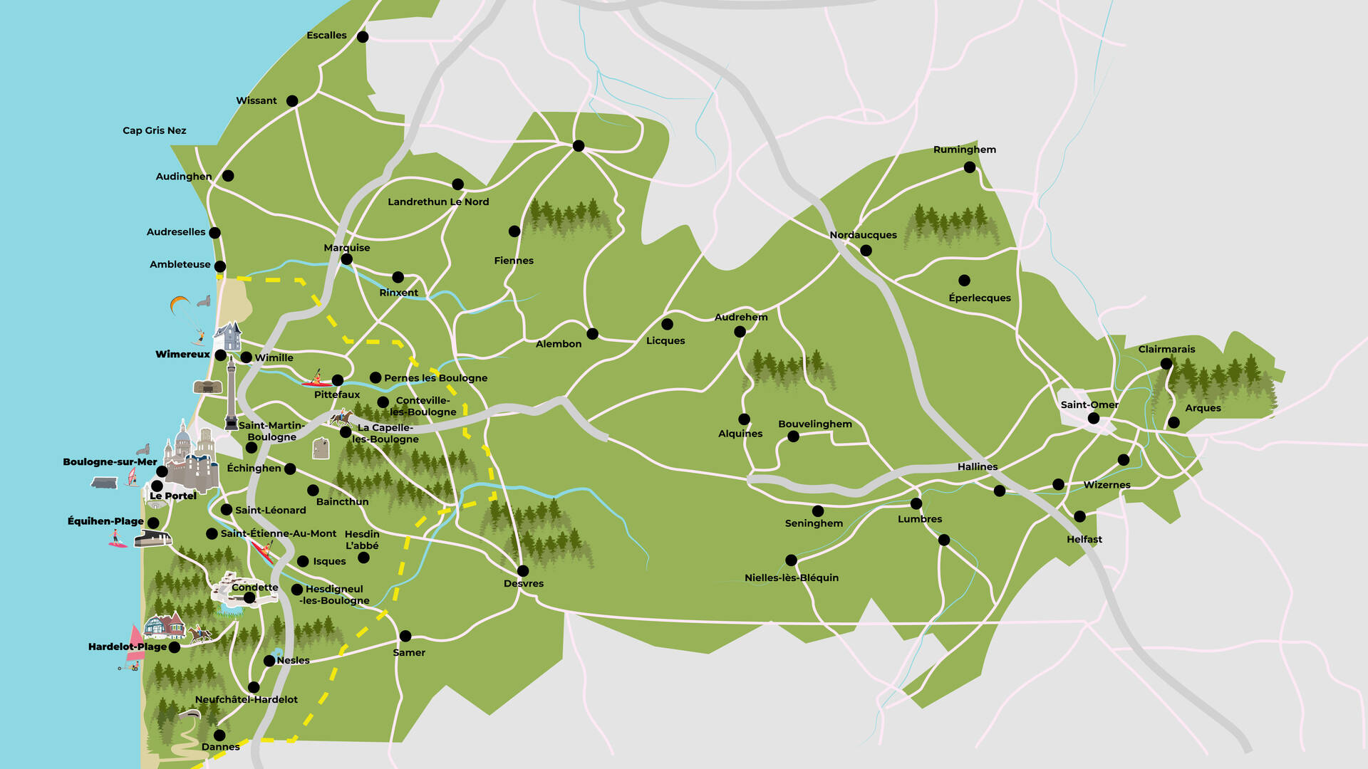 Map of the Caps et Marais d'Opale Regional Natural Park by ©L. de Rocquigny